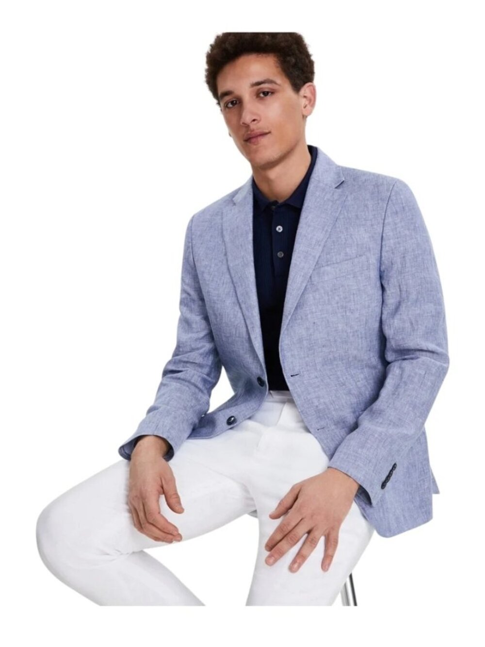 Tommy Hilfiger Mens Modern Fit Linen Jacket Coat Light Blue Size 44 LONG NWT